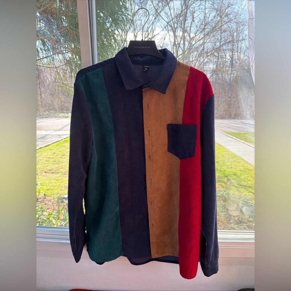 SHEIN Men’s Size XXL Color Block Long Sleeve Button Down Shirt